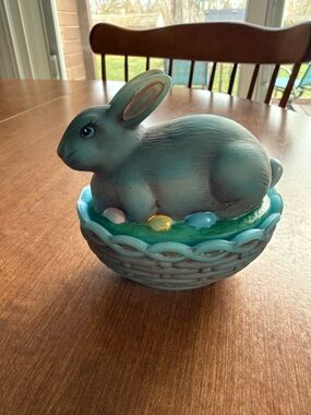 Mosser Satin blue painted Bunny on nest